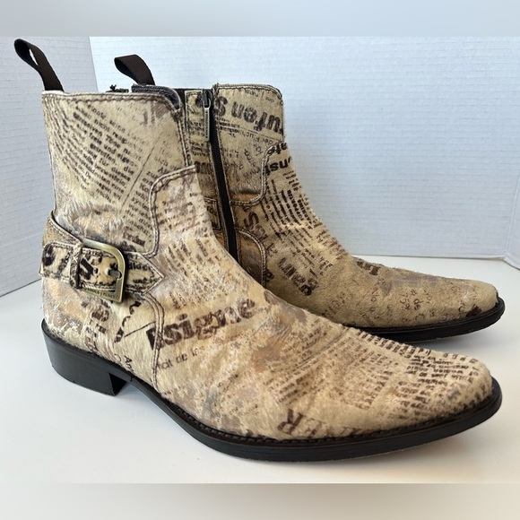 Donald J. Pliner Josh Newspaper Distressed Calf Hair Men’s Boot Size 9.5 - Picture 5 of 10